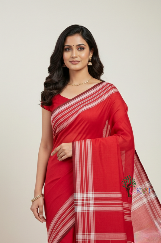 Red mulmul cotton saree