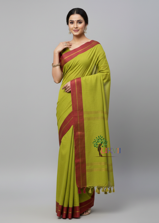 Green mulmul cotton saree