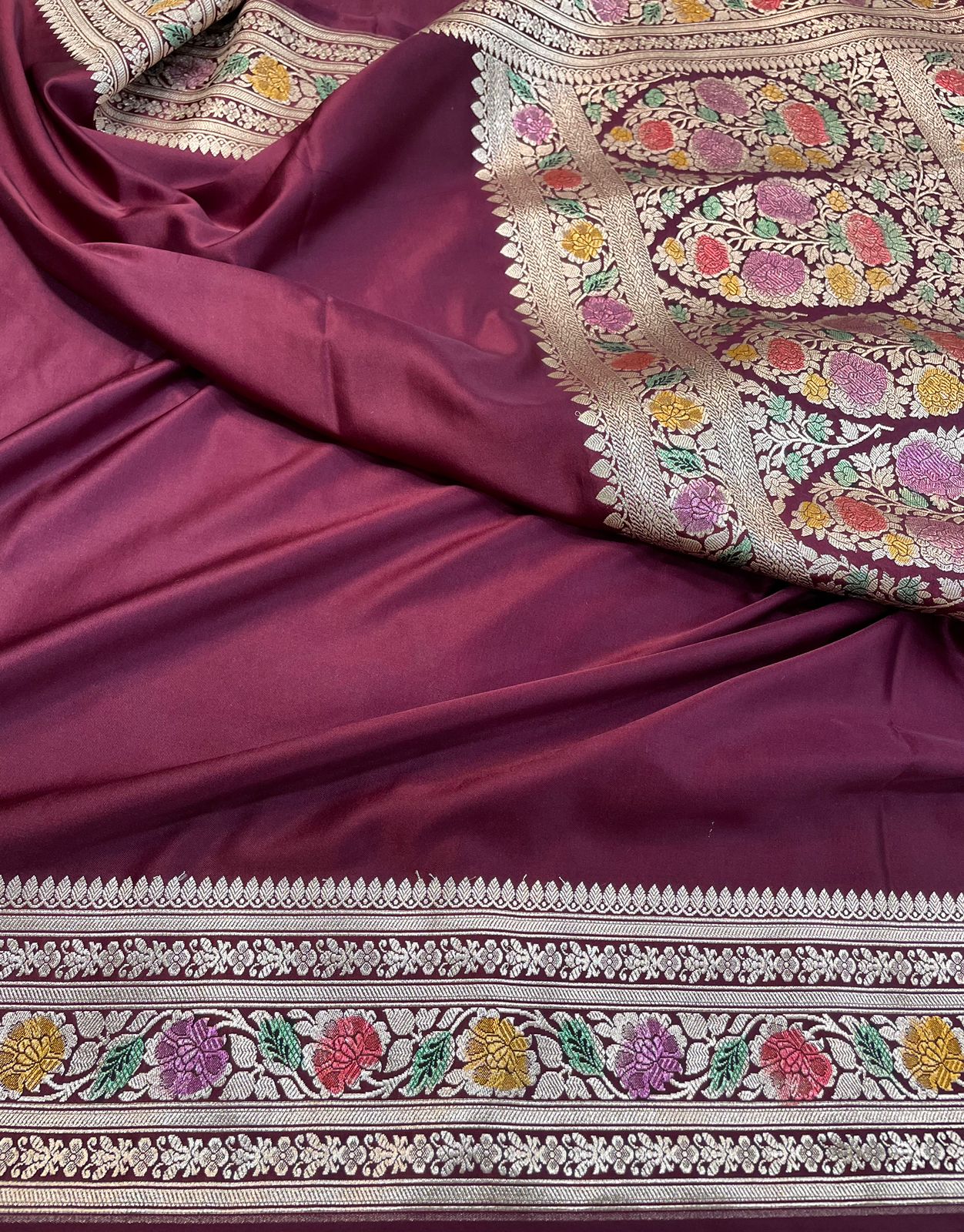 Maroon mashru Banarasi silk saree