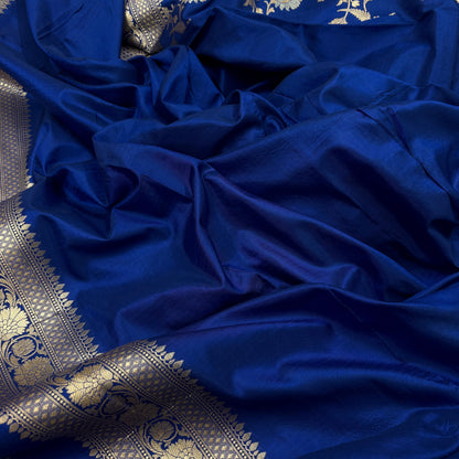 Royal blue vintage Banarasi silk saree