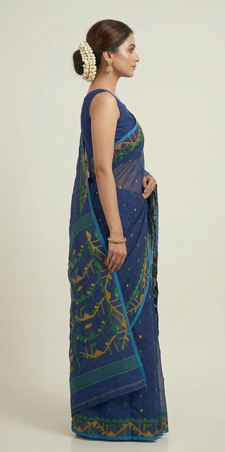 Navyblue jamdani pure Resham Silk
