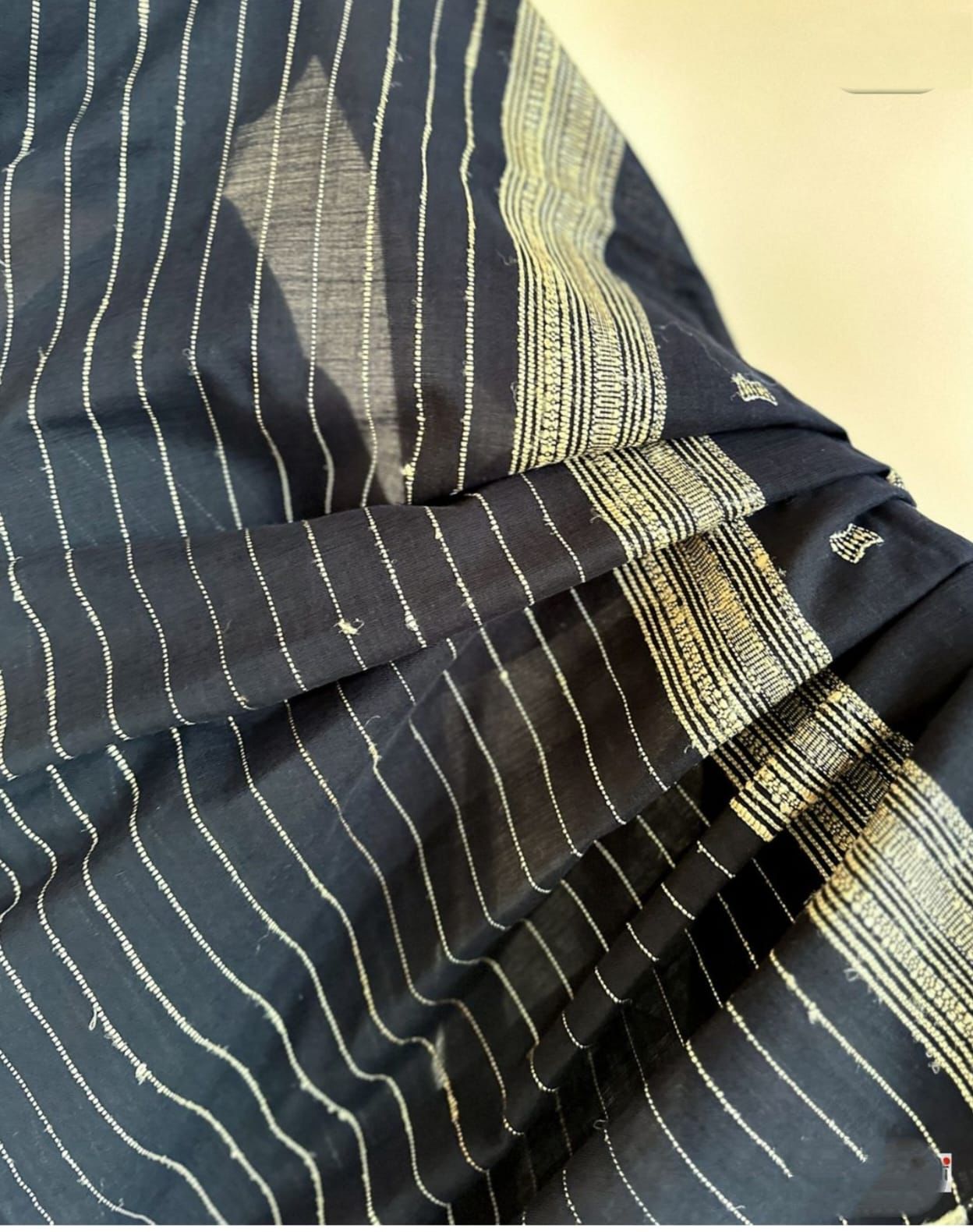 Bhujodi style black cotton striped saree