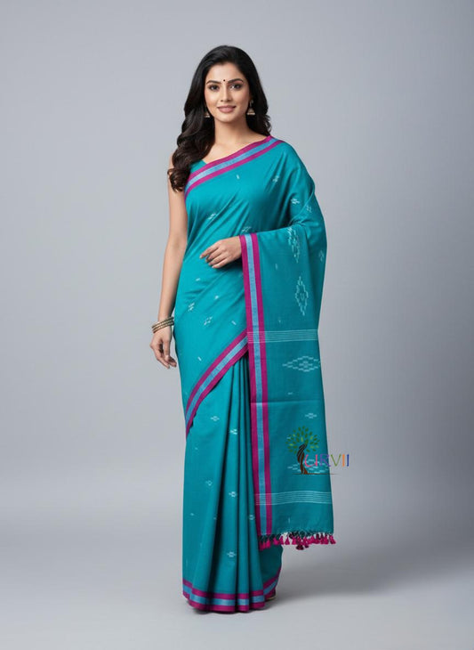 Turqoise blue mulmul cotton saree