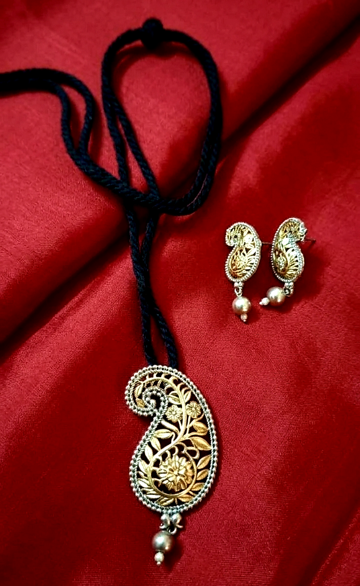 Aam kalka dual tone premium silver polish set tassel