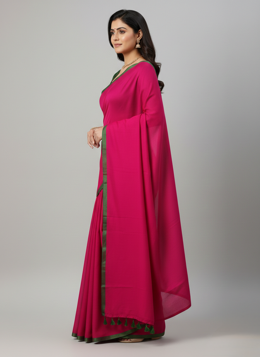 Dark pink mulmul cotton saree
