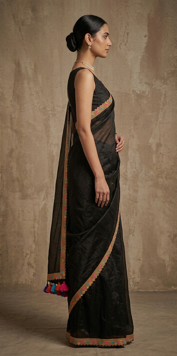 Zari border black tissue Cotton saree