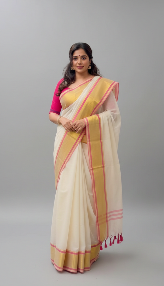 White mulmul cotton saree