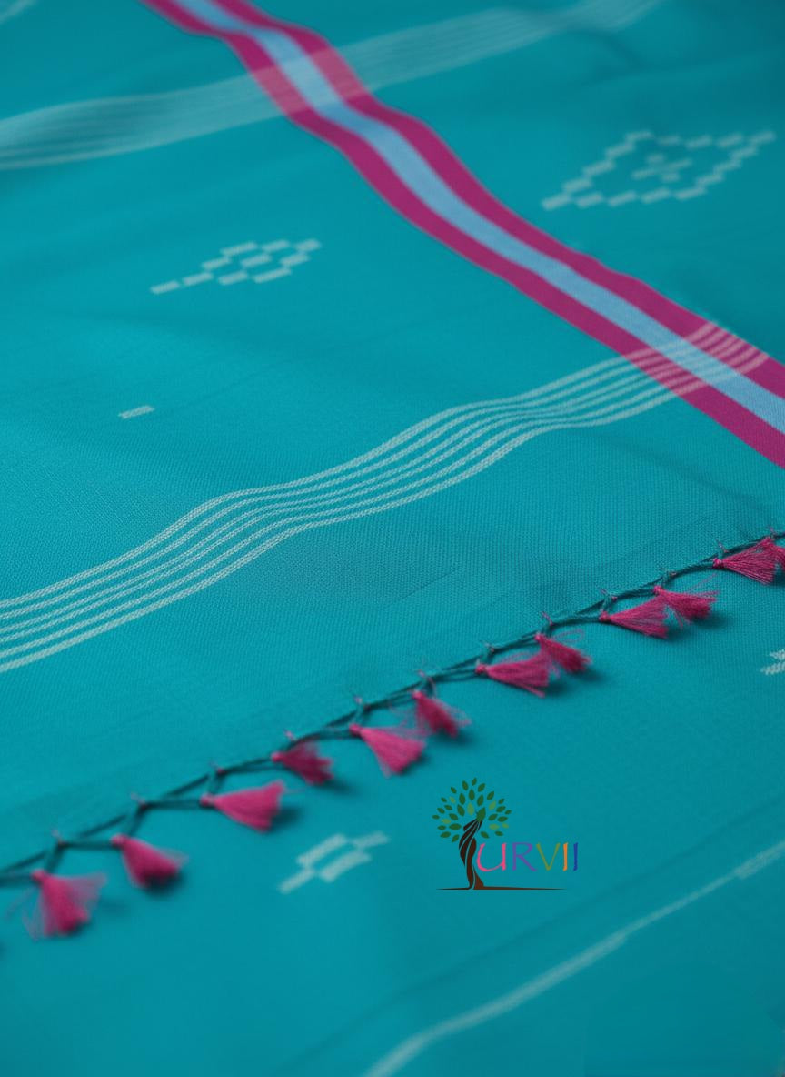 Turqoise blue mulmul cotton saree