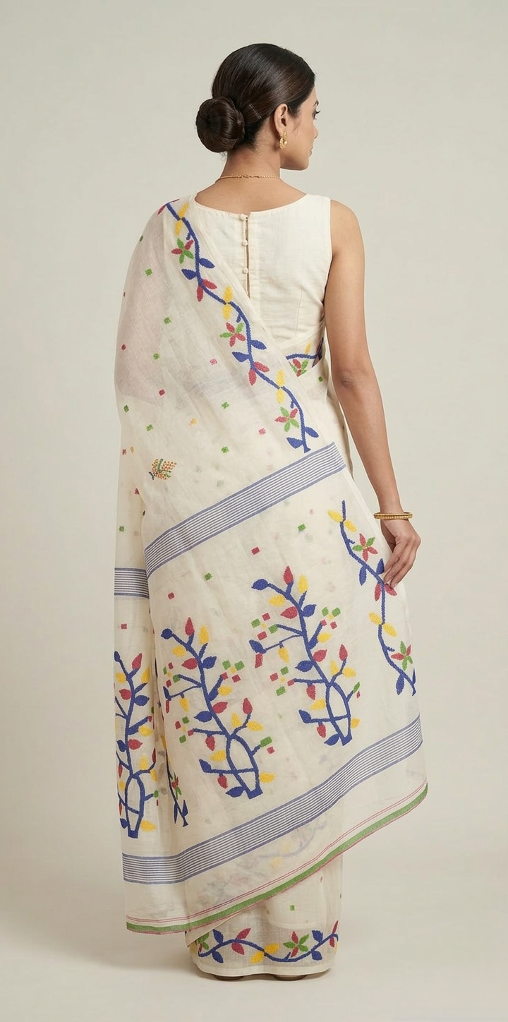 Offwhite jamdani woven  Resham Silk