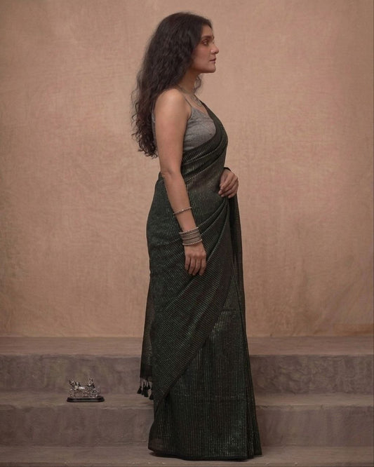 Black cotton saree all over striped