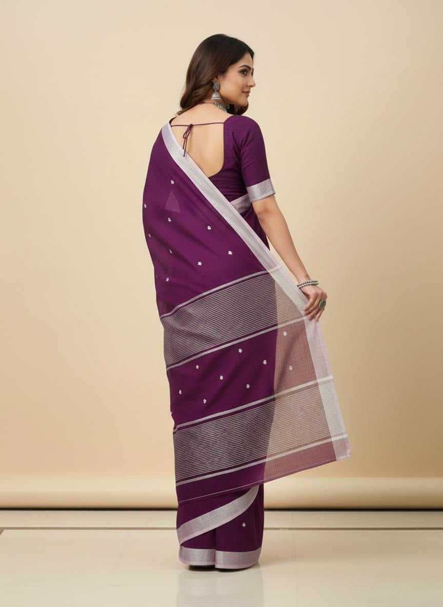 Wine color handspun cotton saree