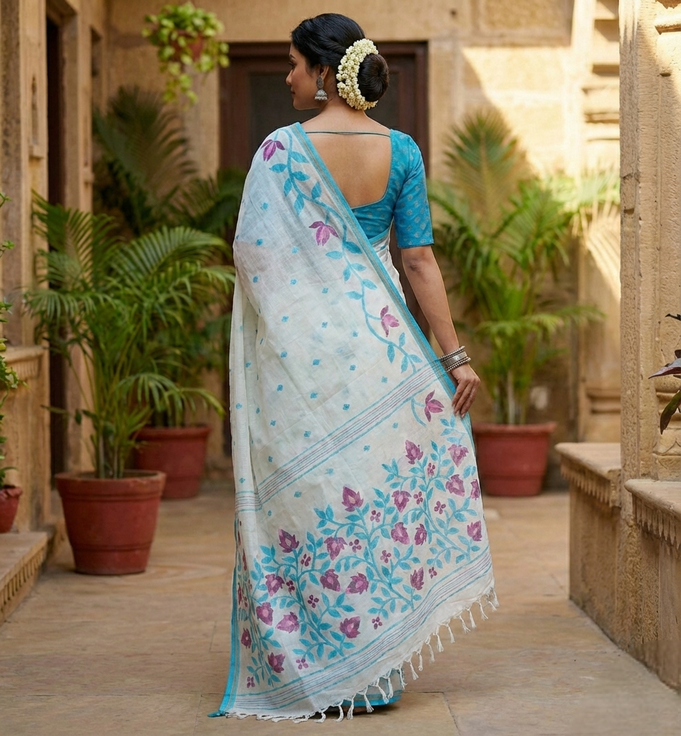 Off white handloom cotton jamdanis