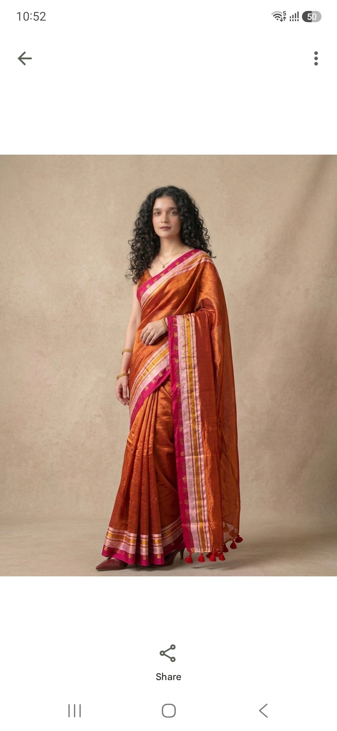 Red tissue mul cotton saree with woven borders