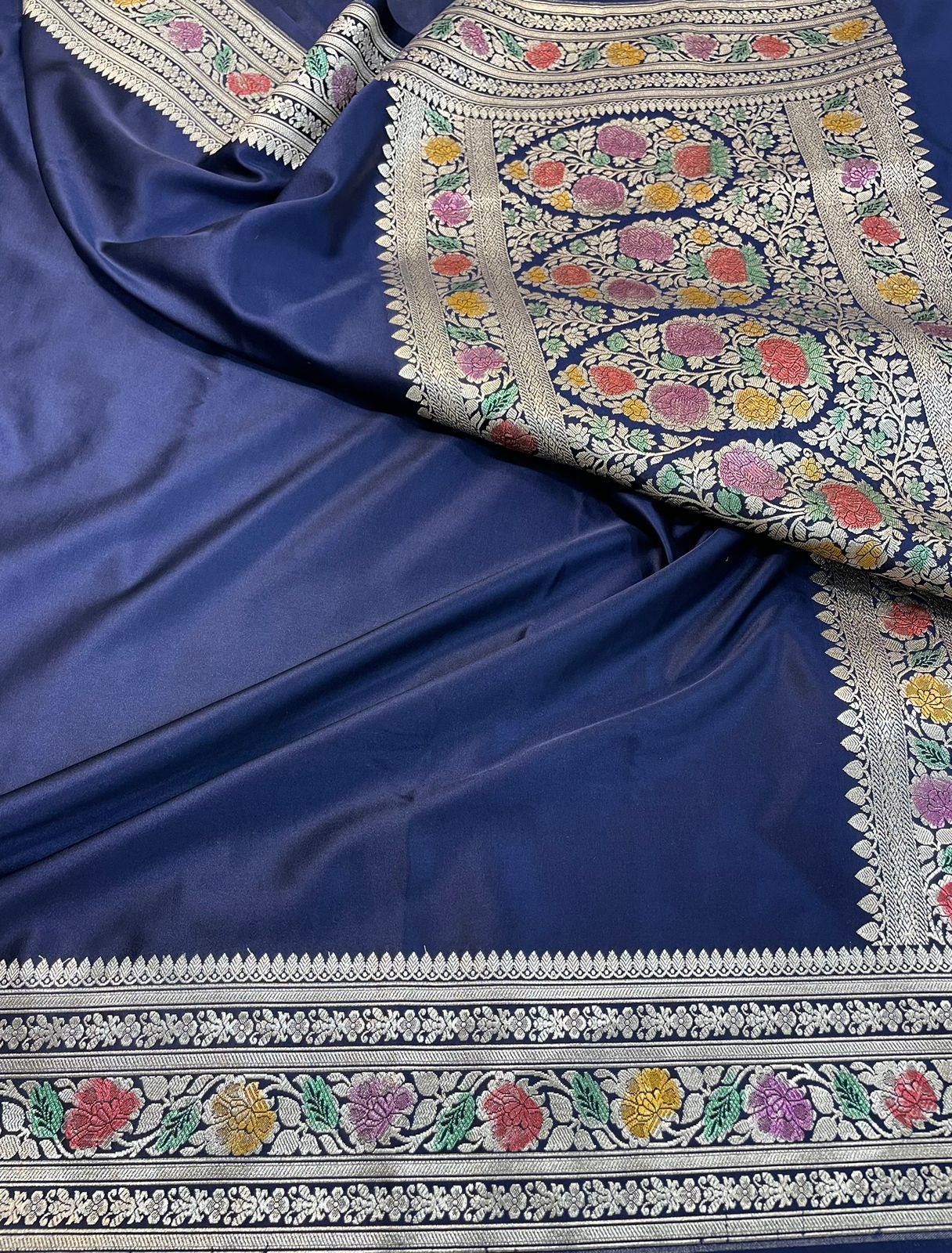 Navy blue mashru Banarasi silk saree