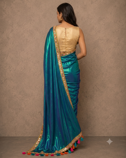Zari border dual tone tissue Cotton saree