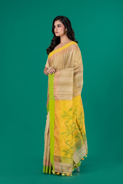 Green , yellow Ganga jamuna ghachi tussar saree