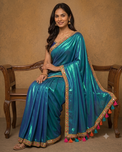 Zari border dual tone tissue Cotton saree