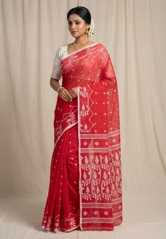 Red Handloom cotton jamdani
