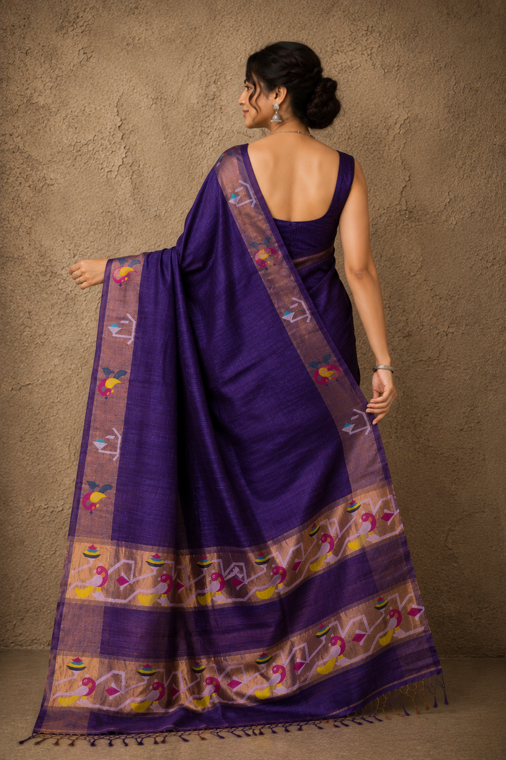 Deep purple tussar Jamdani saree