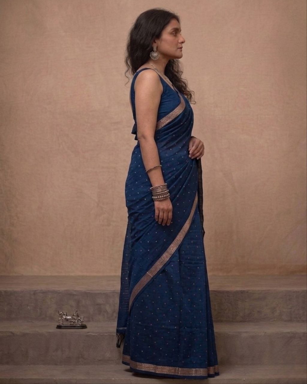 Indigo blue organic cotton linen saree
