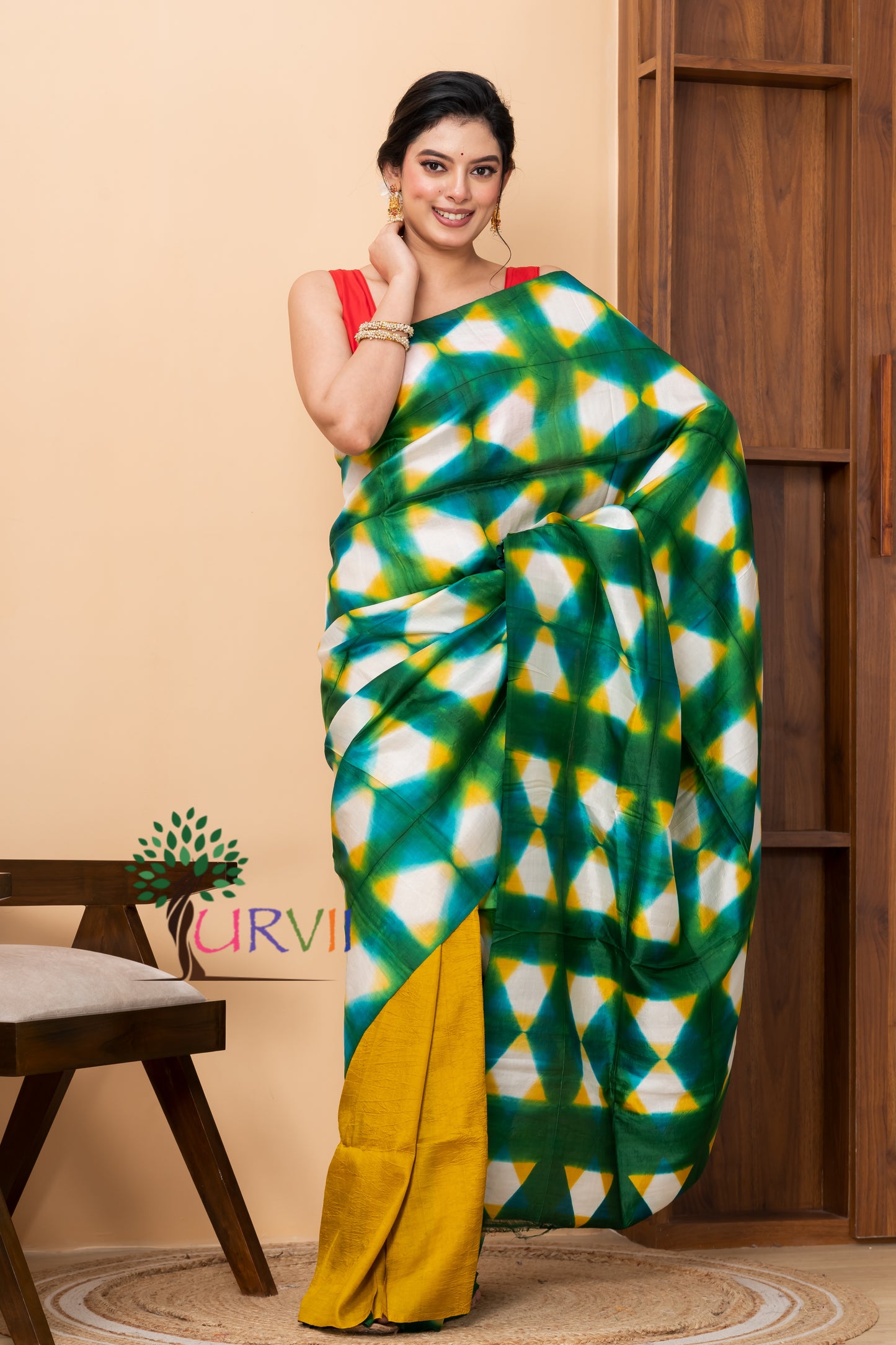 Half n half tien dye pure silk saree