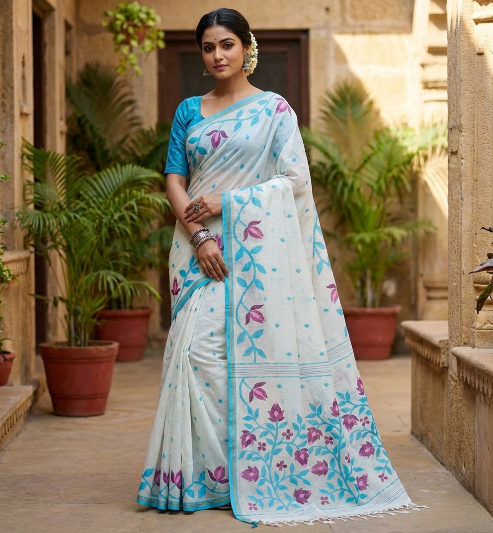 Off white handloom cotton jamdanis