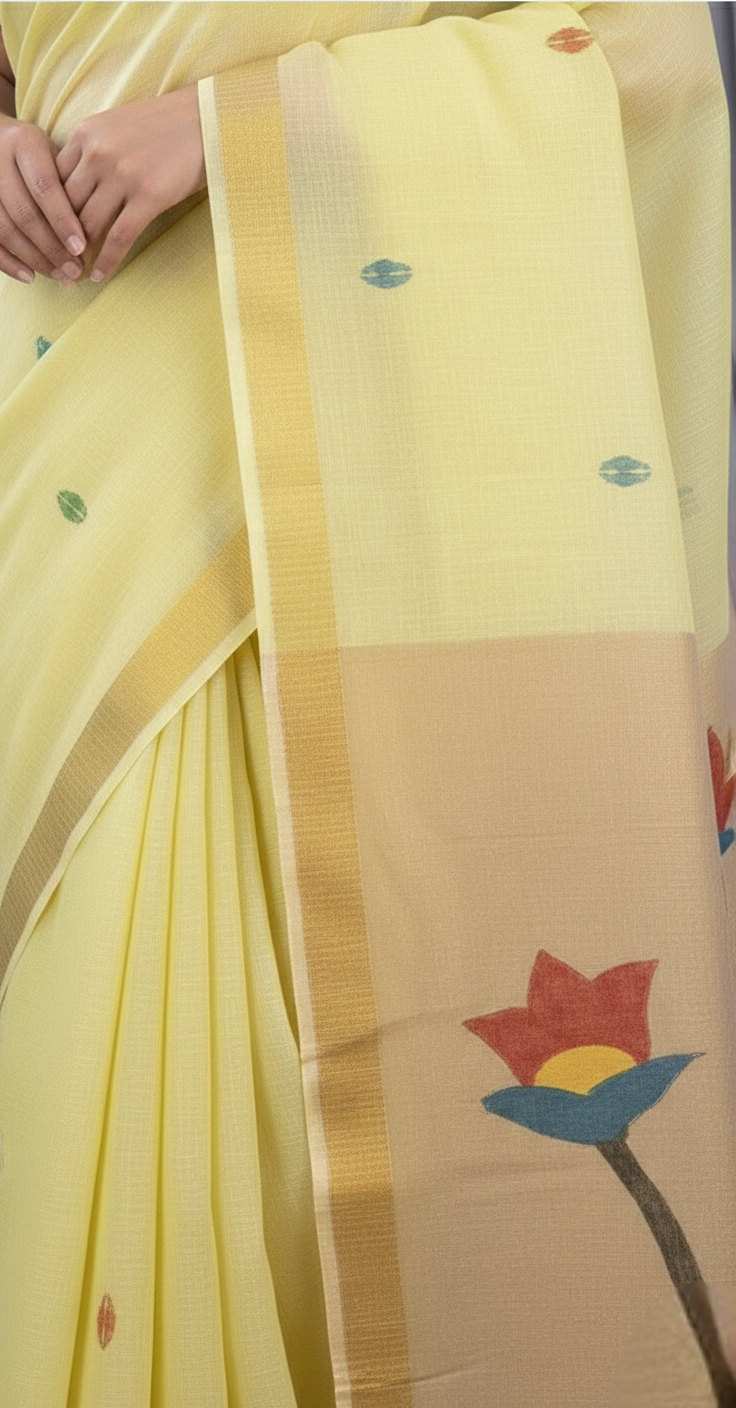 Yellow linen Silk Jamdani