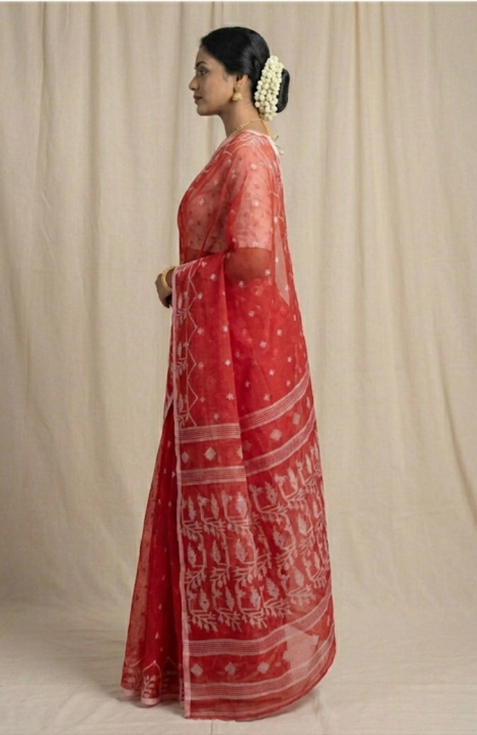 Red Handloom cotton jamdani