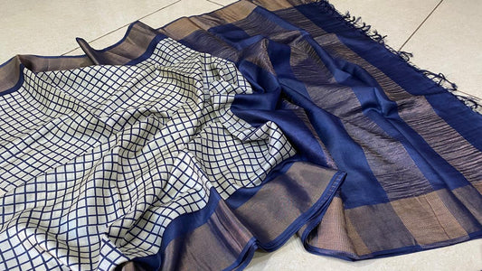 Zari Tussar silk saree- printed