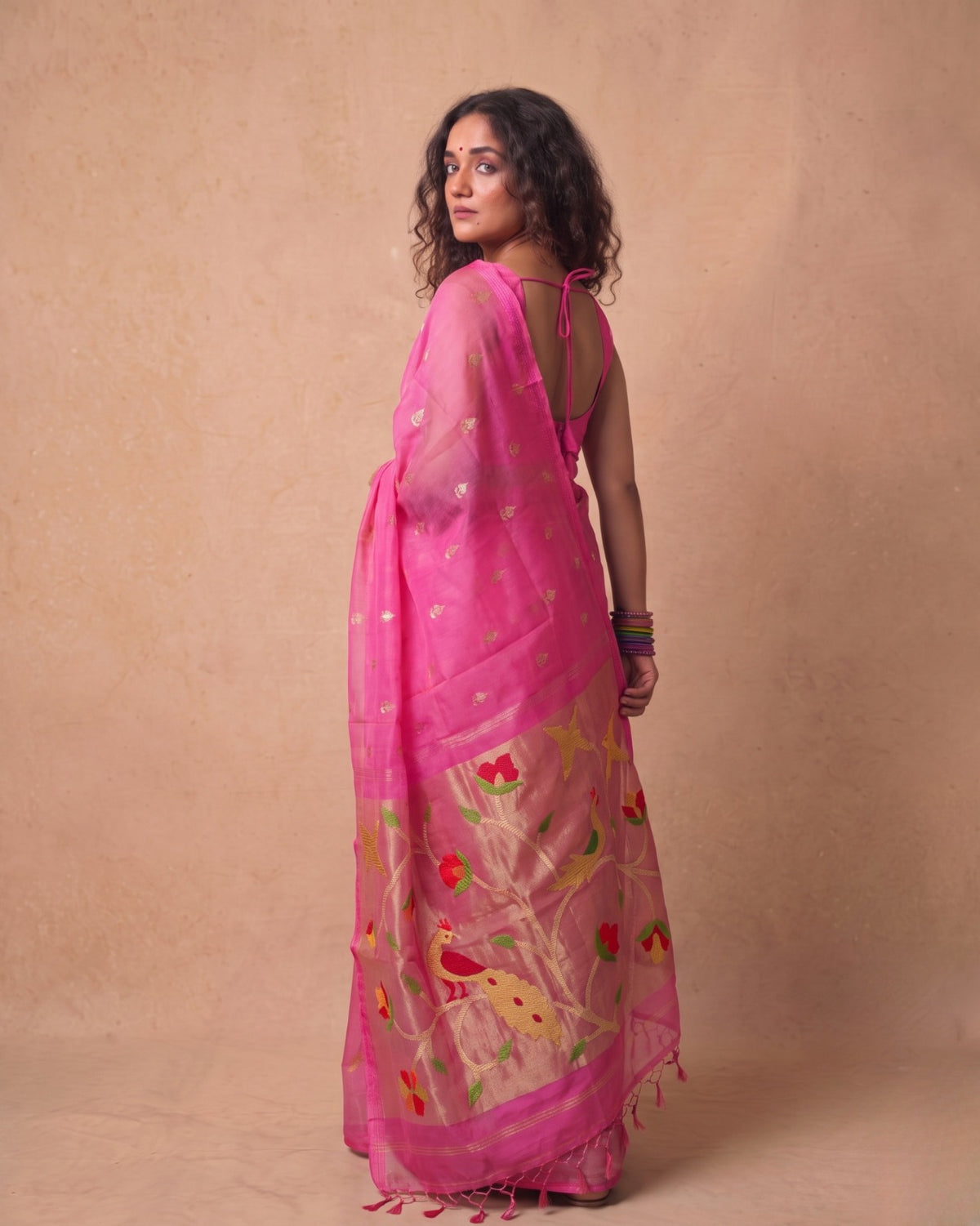 Elegant Pink Resham Silk Saree with paithani Zari Pallu