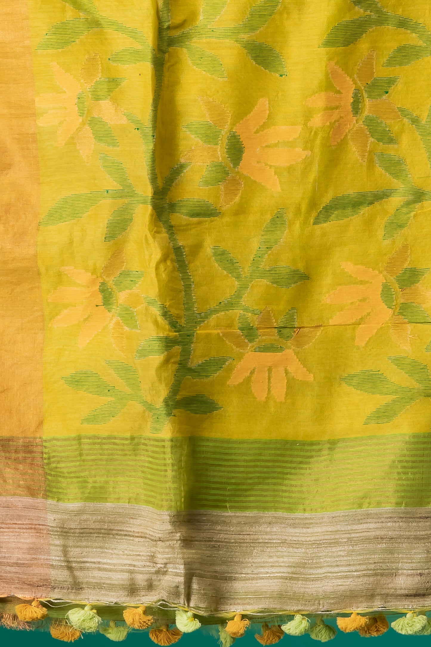 Green , yellow Ganga jamuna ghachi tussar saree
