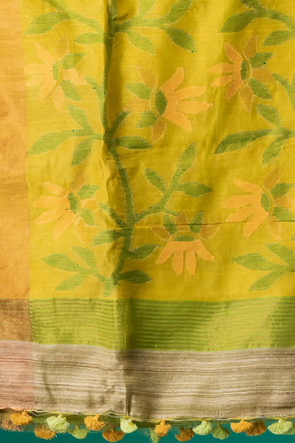 Green , yellow Ganga jamuna ghachi tussar saree