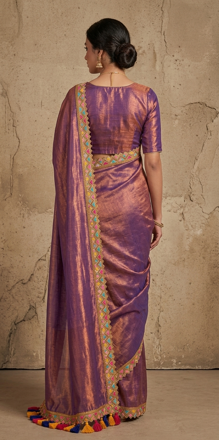 Zari border onion pink tissue Cotton saree