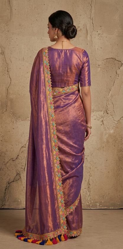 Zari border onion pink tissue Cotton saree