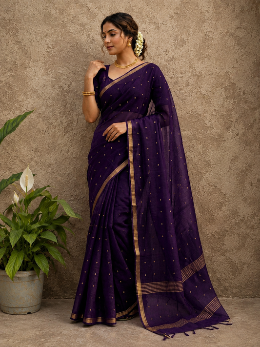 Deep purple Resham silk saree