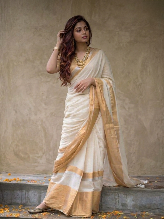 Off White mulmul cotton saree