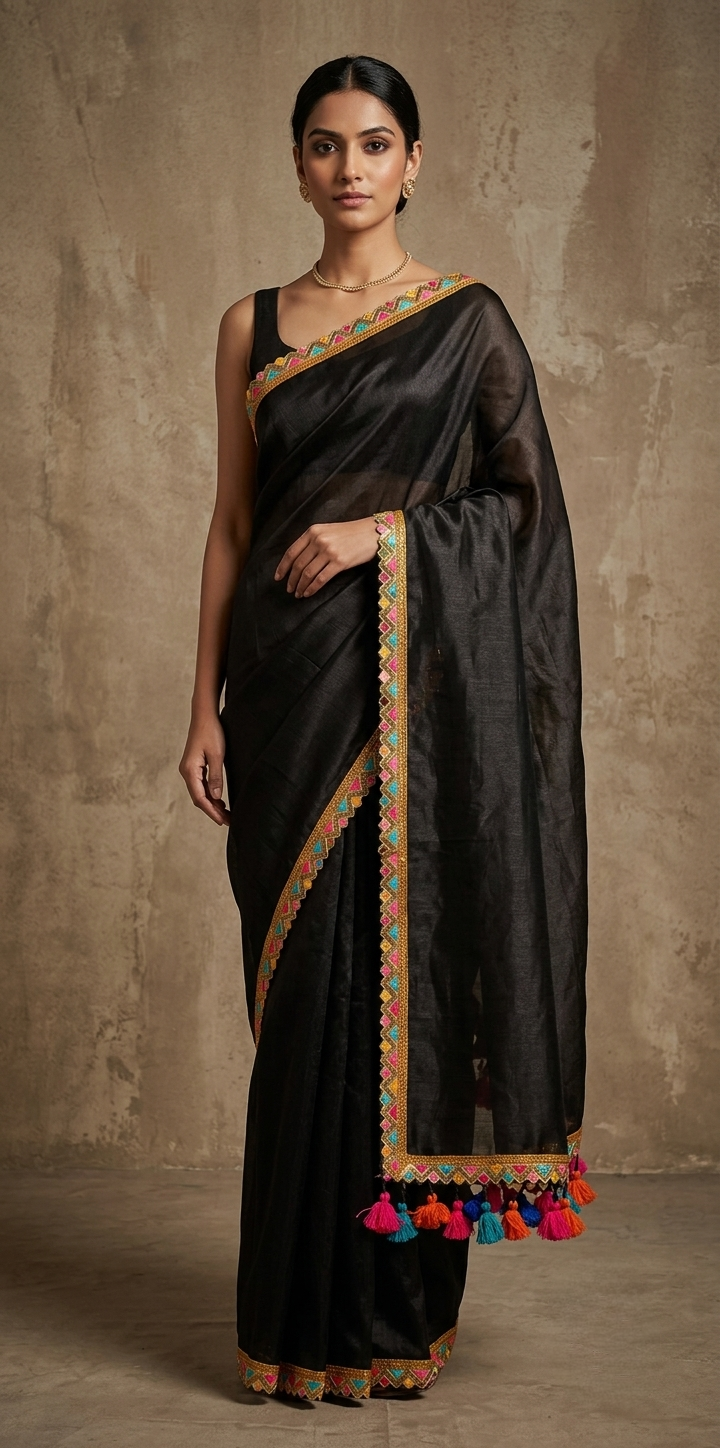 Zari border black tissue Cotton saree