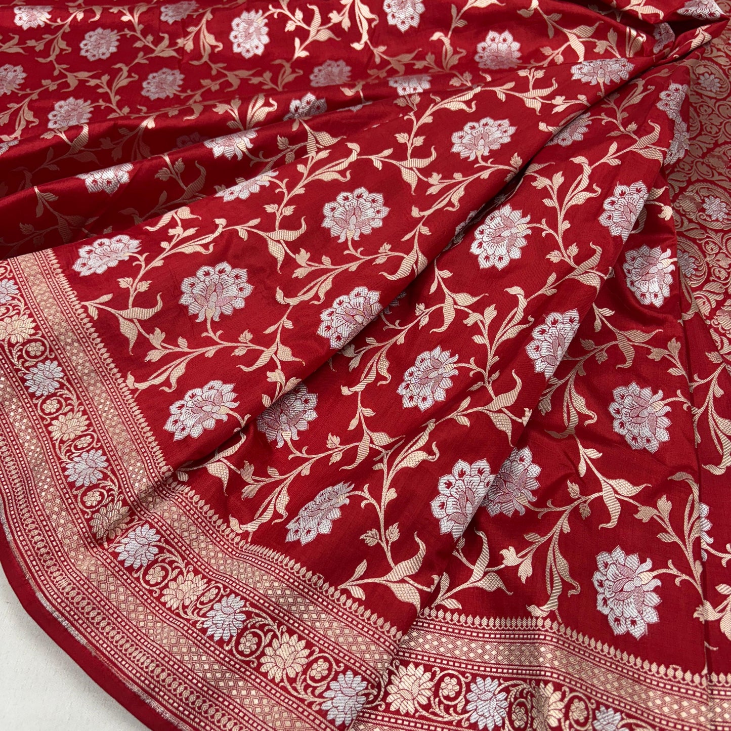 Red vintage Banarasi silk saree