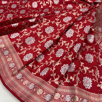 Red vintage Banarasi silk saree