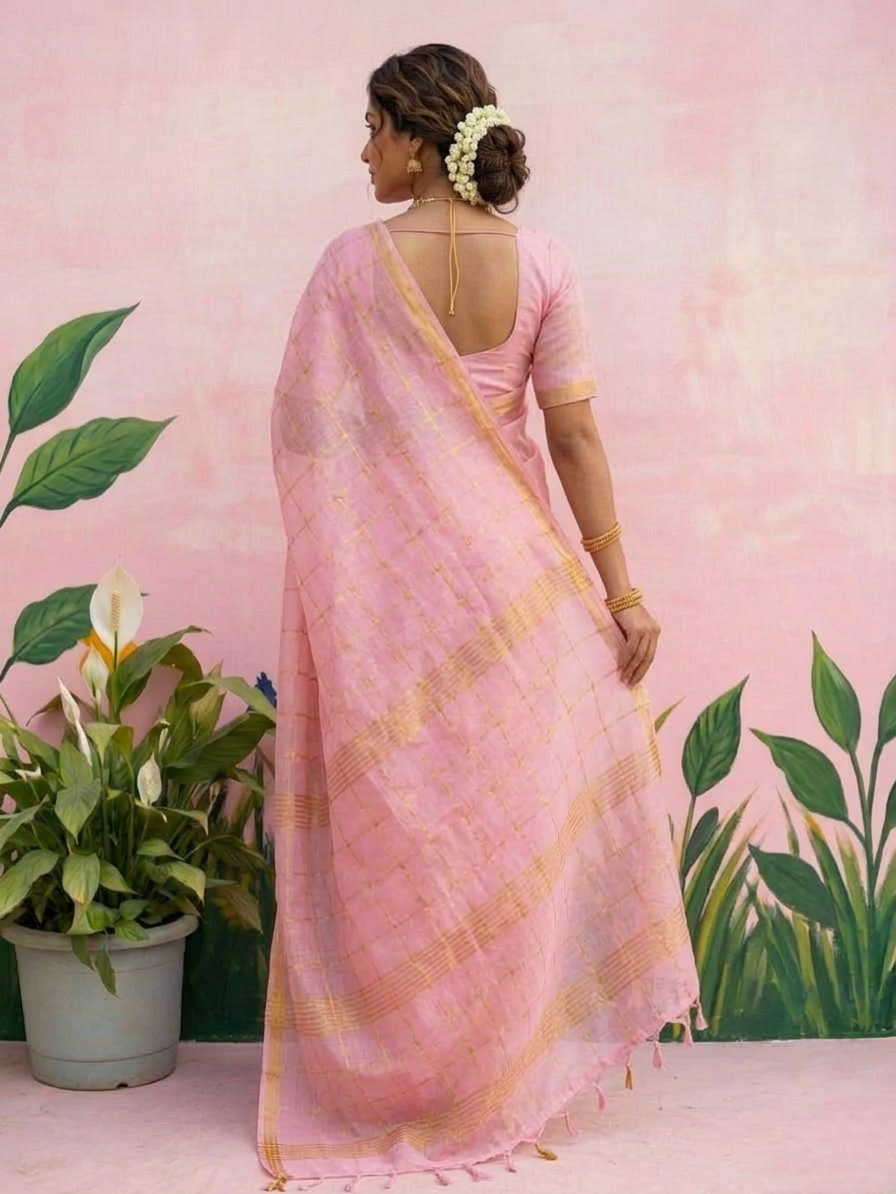 Light pink pure resham silk saree