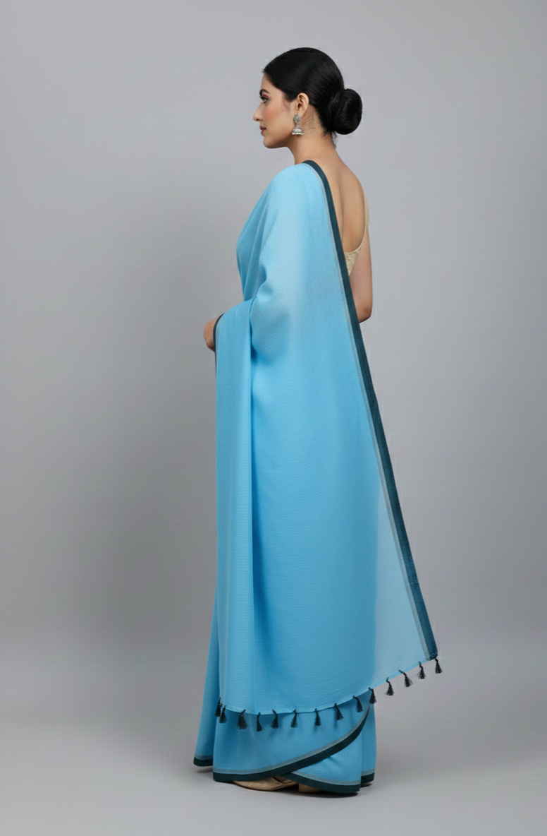 Blue mulmul cotton saree