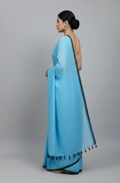 Blue mulmul cotton saree