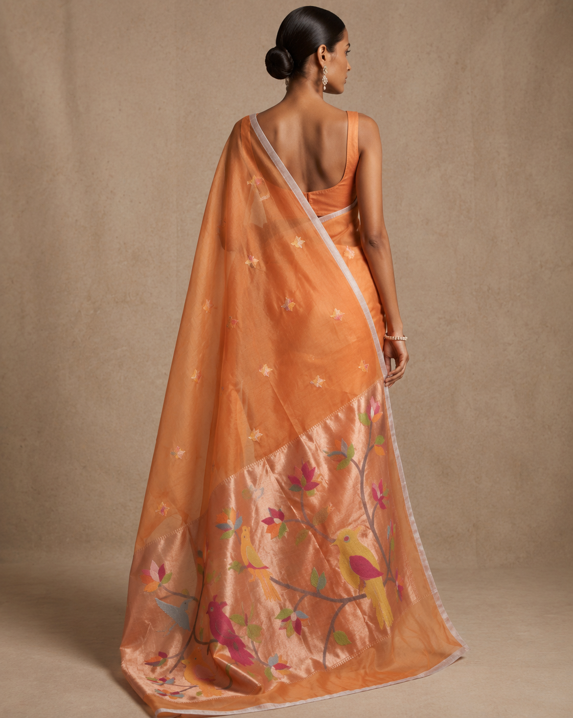 Orange handspun resham silk saree
