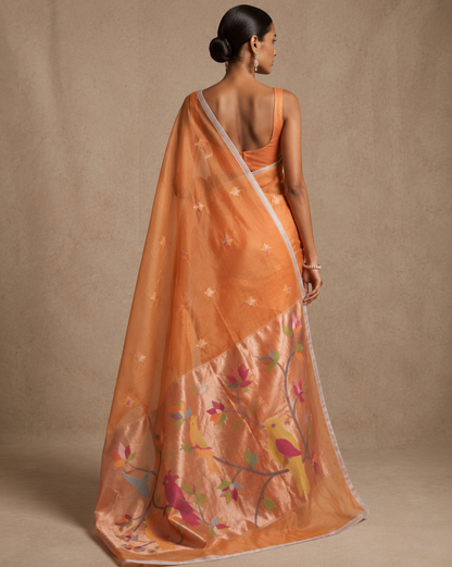 Orange handspun resham silk saree