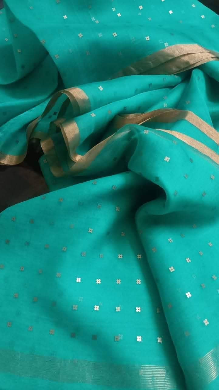 Turqoise blue Resham silk saree