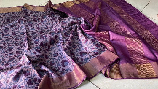 Zari Tussar silk saree- printed