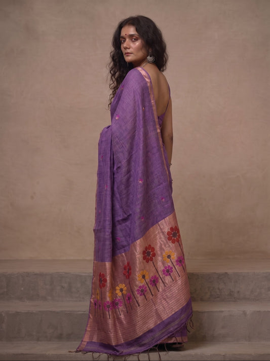 Mauve linen Silk Jamdani saree