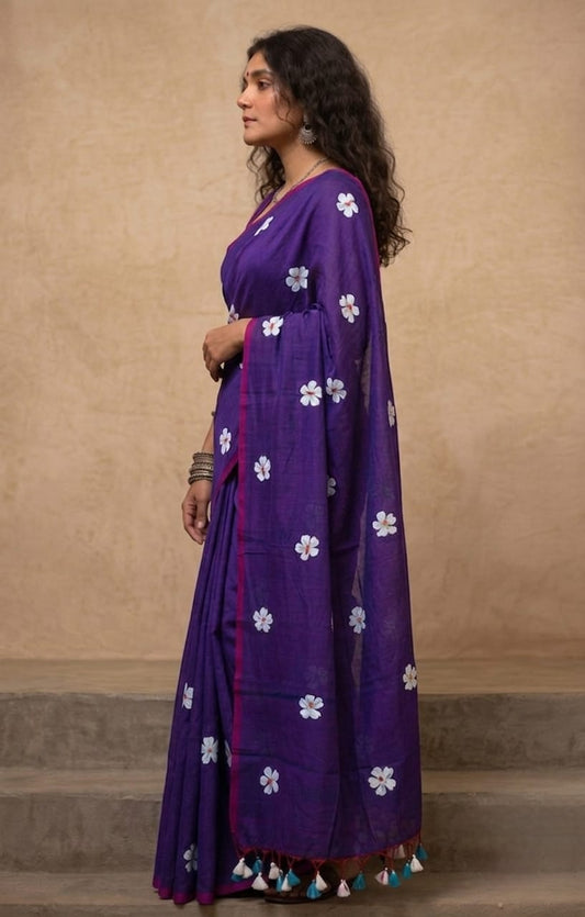 Deep purple shiuli mul cotton saree