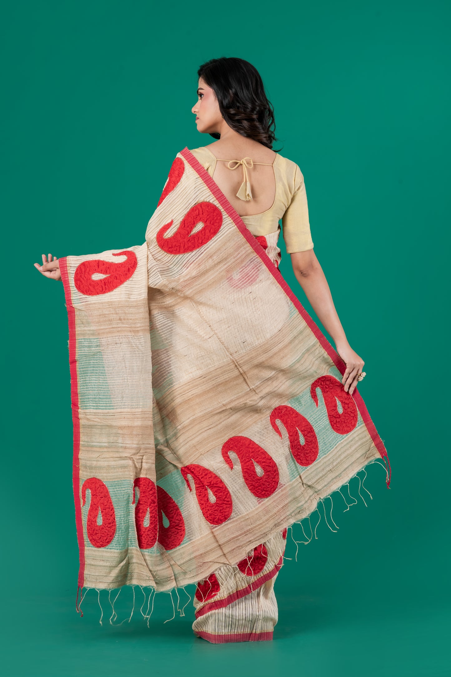 Embroidered gheecha red & white saree