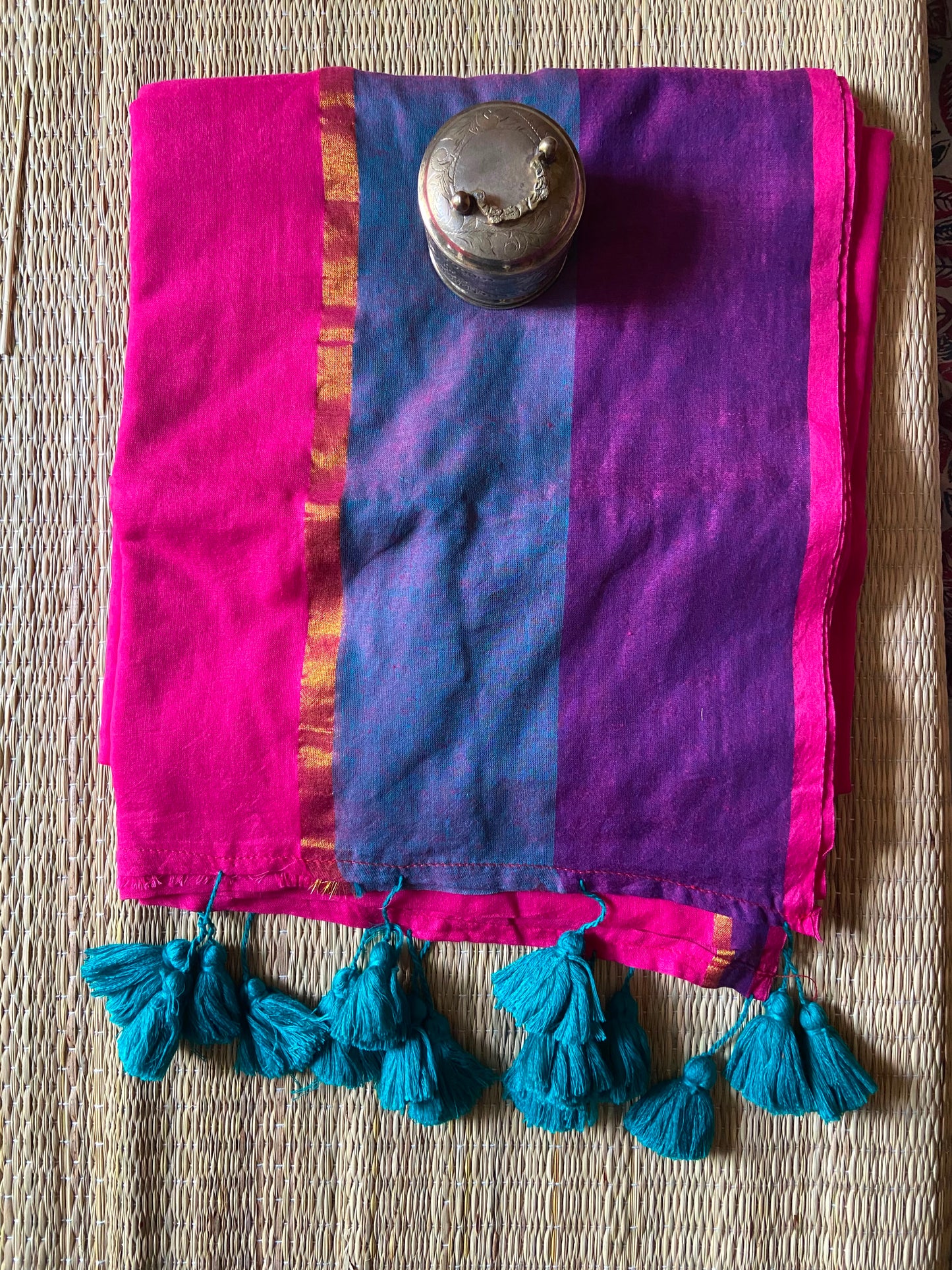 Dual border dark pink mulmul cotton saree